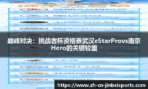 巅峰对决：挑战者杯资格赛武汉eStarProvs南京Hero的关键较量